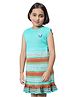 BHARATASYA Sleeveless Abstract Striped Fit & Flare Dress - Turquoise Blue
