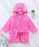 Babyhug Woven Terry Full Sleeves Hooded Bath Robe Elephant Patch - Pink