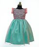 HEYKIDOO Box Sleeves Floral Embroidered Party Wear Frock Dress-Blue
