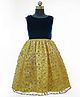 HEYKIDOO Sleeveless Floral Embroidered Velvet Party Wear Frock-Yellow & Navy Blue