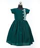 Heykidoo Mega Sleeves Yolk Frill Casual Party Wear Frock Solid Colour - Green