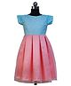 HEYKIDOO Mega Sleeves Floral Embroidered Box Pleats Party Wear Frock-Peach& Blue