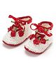 Funkrafts Crochet Designed & Rose Applique Booties - Red & White