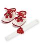 Funkrafts Set Of 2 Crochet Baby Booties With Coordinating Headband - Red & White
