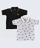 Kiwi 100% Cotton Pack Of 2 Half Sleeves Solid & Sea Anchor Printed Polo Tee - Black & White