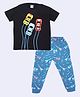 Hrit 100% Cotton  Half Sleeves Cars Printed Tee With Musical Instruments Printed Pajama - Black & Blue