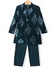 Babyhug Velvet Full Sleeves Embroidered Sherwani Kurta Pyjama Set  - Teal Blue