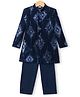 Babyhug Velvet Full Sleeves Embroidered Sherwani Kurta Pyjama Set  - Teal Blue