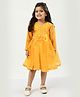 Bella Moda Full Sleeves Sequin Embellished & Embroidered Layered Bow Detailed Fit & Flare Satin Dress - Yellow