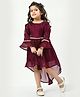 Bella Moda Bell Full Sleeves Pearl Lace Embellished High Low Dress - Wine Maroon