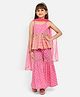 Nauti Nati Pure Cotton Sleeveless Bandhani Design & Mirror Work Embellished Kurti With Sharara & Dupatta - Pink