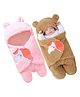 Babyzone Unicorn Embroidered Solid color soft Hooded Wearable Blanket For Baby Boys and Girls Pack of 2PcPink & Brown
