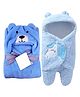 Babyzone Hooded  Super Soft Fabric Wrapper/Blanket Towel For Baby Boys andGirls Pack of 2Pc (Blue)