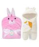 Babyzone Hooded  Super Soft Fabric Wrapper/Blanket Towel For Baby Boys andGirls Pack of 2Pc (Pink & white)