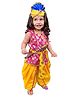 Sarvda Silk Woven Janmashtami Theme Krishna Fancy Dress Costume Set With Pagdi - Magenta Pink & Yellow