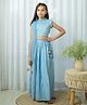Fairies Forever Sleeveless Foil Floral Printed Choil With  Lehenga &  Dupatta -  Blue