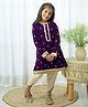 Fairies Forever Full Sleeves  Velvet Floral Embellished Kurta With  Dhoti - Purple