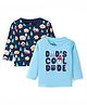 Doodle Poodle 100% Cotton Knit Full Sleeves T-Shirt with Penguin  &  House Print Pack  of   2 - Navy & Blue