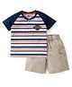 Babyhug 100% Cotton Knit Raglan Sleeves Striped T-Shirt & Shorts Set - Blue & Beige