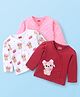 Babyhug 100% Cotton Full Sleeves Vest With Teddy Print Pack Of 3 - White Maroon & Pink