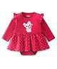Babyhug 100% Cotton Knit Full Sleeves Frock Style Onesie Bear Print - Red