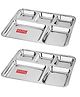 HAZEL Stainless Steel 4 Compartment Mess Plate Bhojan Thali for Lunch & Dinner Square Holes Thali Rectangle Plates for Event Party Set of 2 - Silver