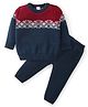 Babyhug Knit Full Sleeves Sweater Set Floral Design - Navy Blue