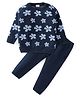 Babyhug Knitted Full Sleeves Baby Sweater Set with Floral Design - Navy Blue