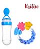Kritiu Silicone Squeezy Food Feeder Bottle With Spoon & Rattle Teether Blue - 90 ml
