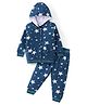 Babyhug 100% Cotton Knit Full Sleeves Hooded T-Shirt & Lounge Pant Star Print - Blue