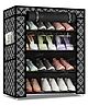 Fiddlerz Multipurpose 4 Shelves Shoe Rack Cabinet with Zip Door Cover Side Pockets Collapsible Shoes Shelf - Black