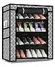 Fiddlerz Multipurpose 4 Shelves Shoe Rack Cabinet with Zip Door Cover Side Pockets Collapsible Shoes Shelf - Black