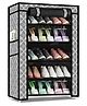 Fiddlerz Multipurpose 5 Shelves Shoe Rack Cabinet with Zip Door Cover Side Pockets Collapsible Shoes Shelf - Black