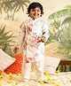 Vastramay Muslin Full Sleeves Botanical Floral Printed Asymmetrical Kurta With Pyjama - Cream