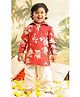 Vastramay Muslin Full Sleeves Botanical Floral Printed Kurta With Patiala - Red & Cream