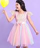 Hola Bonita Half Sleeves Sequin Embroidered with Rainbow Mesh Party Dress - Multicolour
