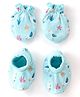 Babyhug 100% Cotton Knit Bird Print Mittens and Booties - Blue