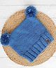 Woonie Handmade Pom Pom Detailed Square Knitted Woollen Cap - Blue-  Diameter 30.5 Cms