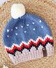 Woonie Handmade Self Design Pom Pom Detailed Knitted Woollen Cap - Blue-  Diameter 46 Cms