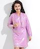 Hola Bonita Knee Length Holographic Full Sleeves Jacket with A-Line Party Frock - Lilac