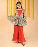 Budding Bees Three Fourth Sleeves Moroccan Design Floral Printed Peplum Kurta & Palazzo With Scrunchie - Blue & Red