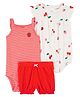 Carter's Cotton Blend Striped Onesie & Shorts Set Strawberry Print - Red