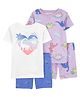Carter's Half Sleeves Night Suit With Dinosaur Print Pack Of 2 - Purple & White