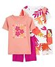 Carter's  Half Sleeves Night Suit With Floral Print Pack Of 2 - Pink & White