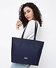 KLEIO Vegan PU Office Tote Handbag with Laptop Compartment and Zip Closure for Women and Girls (HO4009KL-BL)-Blue