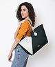 KLEIO Vegan PU Color Block Shopping Tote Hangbag with Zip Closure for Women and Girls(HO4018KL-DG)- Dark Green