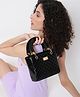 KLEIO Patent PU Quilted Small Boxy Square Strucured Satchel Handbag For Women Girls(HO9030KL-BL)(BLACK)