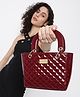 KLEIO Patent PU Quilted Small Boxy Square Strucured Satchel Handbag For Women Girls (HO9030KL-MA)(MAROON)