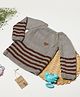 Shilpshakti Full Sleeves Handmade Striped Designed Sweater - Grey & Brown