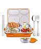 FunBlast 4 Compartment Lunch Box with Bowl Spoon Fork & Chopsticks -Orange